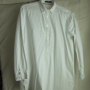 Massimo Dutti white tunic half placket button down shirt Sz US10 EUR42